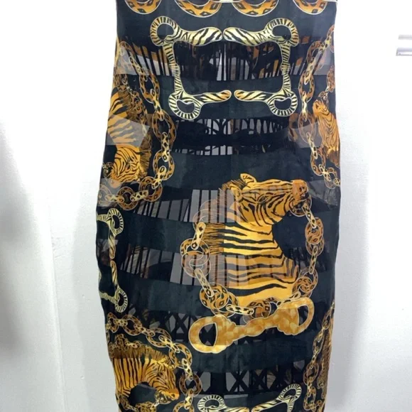 Black and Gold Tiger Print Scarf/Scarve Vintage - Picture 5 of 9